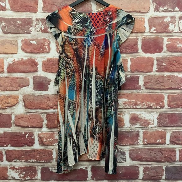 UNITY WORLD WEAR BEACH WOMEN'S MULTICOLOR ABSTRACT TUNIC PULLOVER BLOUSE - Picture 3 of 7